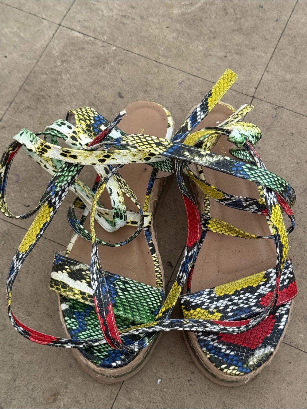 PrettyLittleThing Multicolor Snake-Print Platform Lace-Up Sandals